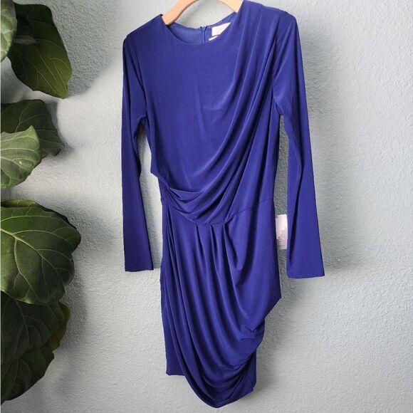 ASTR THE LABEL rushed sides twist drape  front blue persian jewel dress - Picture 6 of 13